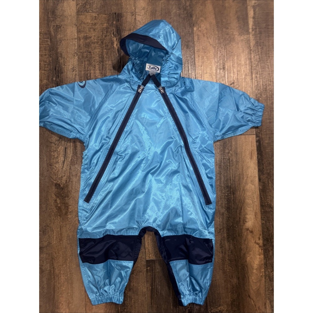 Tuffo Rain Suit Boys 12 Month Blue Hooded Waterproof Nylon Coverall Outdoor Play